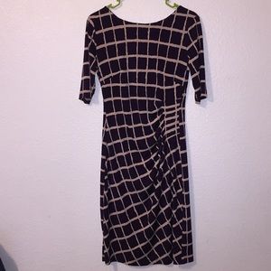 Deep purple and tan midi dress